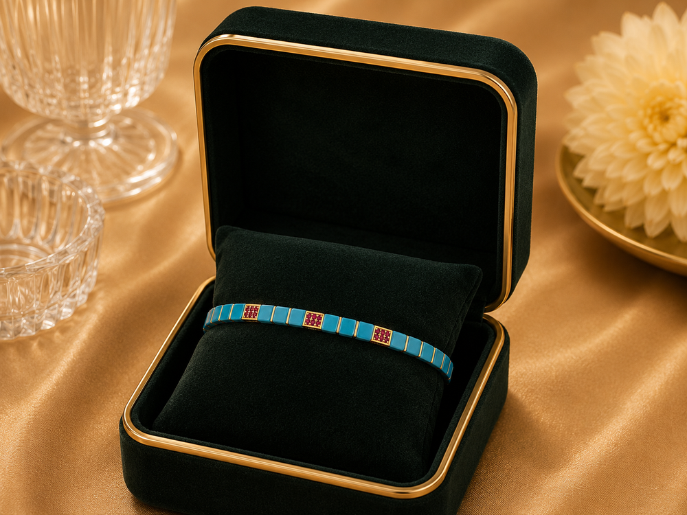 14K Gold Turquoise Diamond Tennis Bracelet