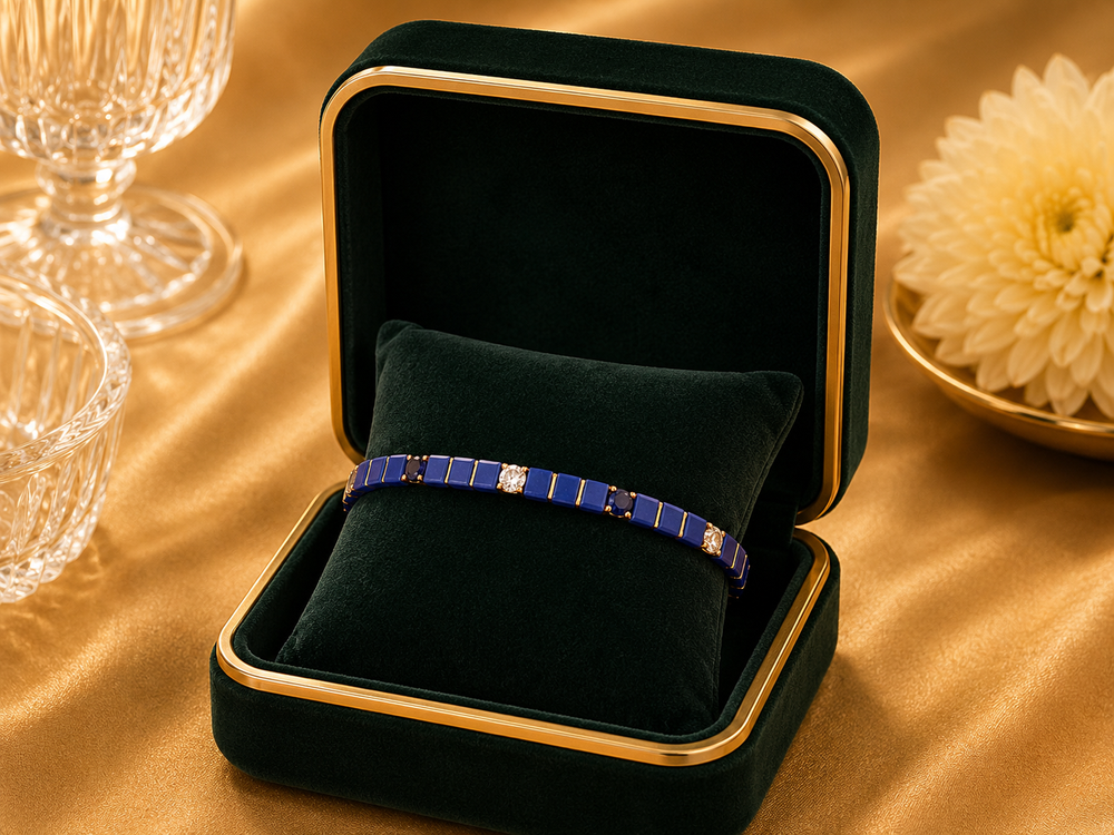 14K Gold Blue Sapphire Diamond Tennis Bracelet