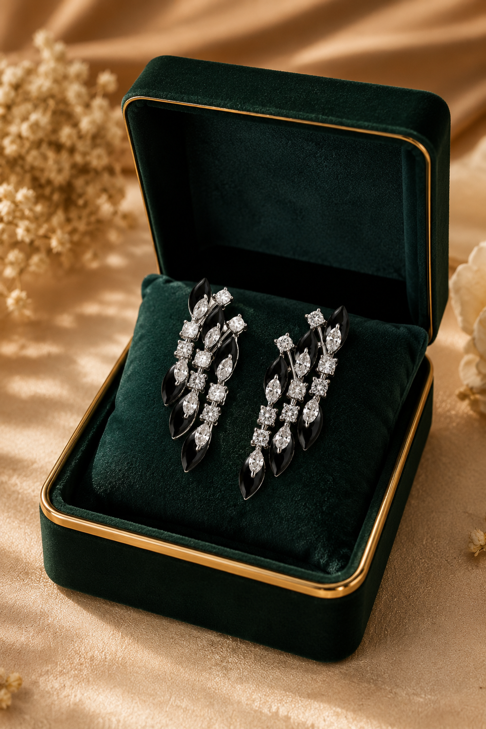 18K White Gold Black Diamond Drop Earrings