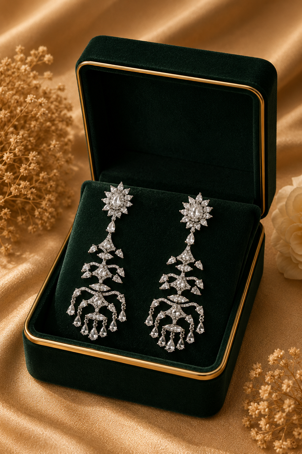 18K White Gold Diamond Chandelier Earrings