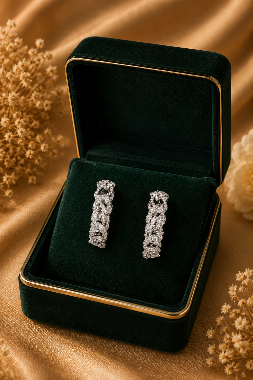 18K White Gold Diamond Pavé Hoop Earrings