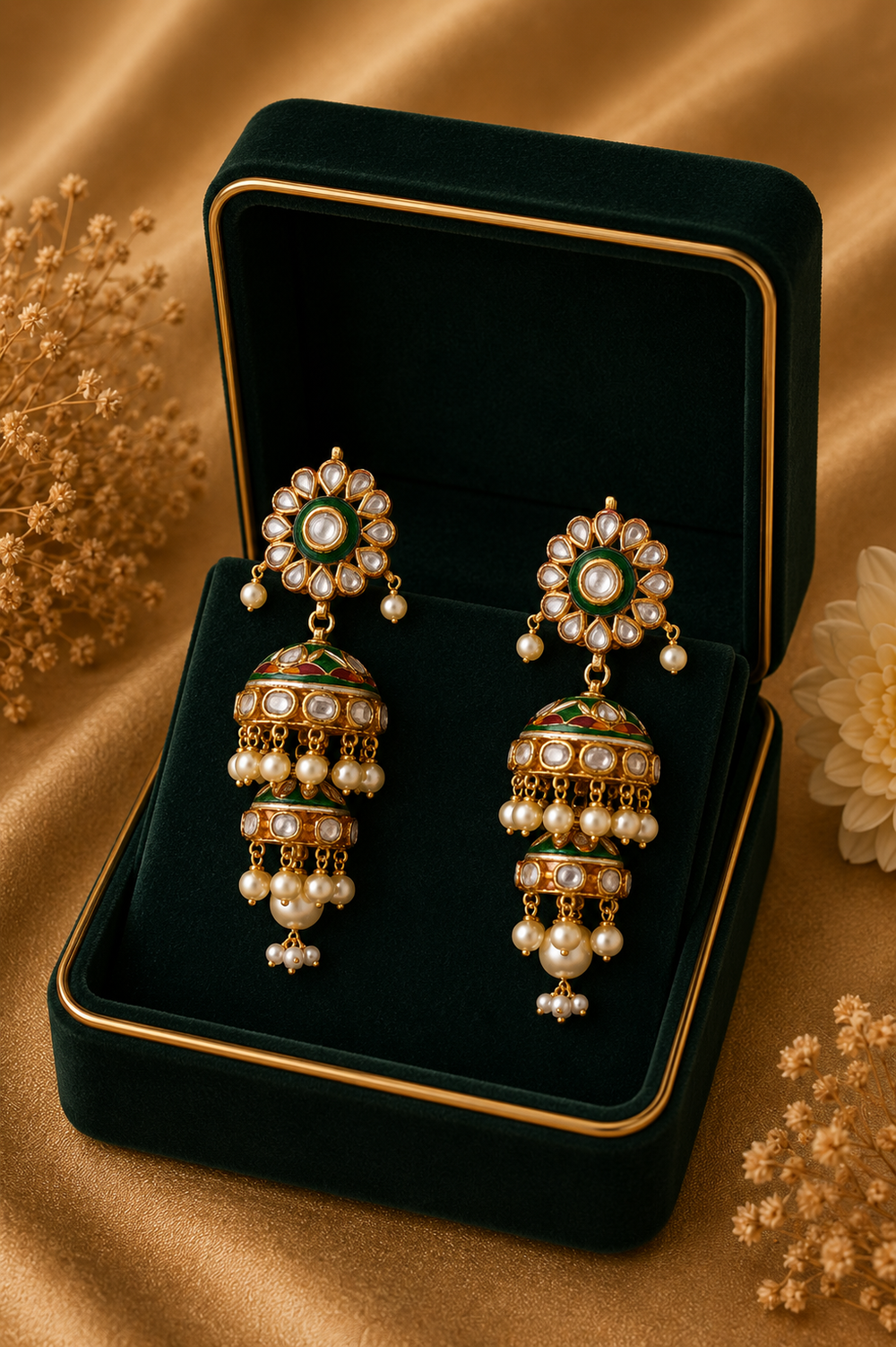 18K Gold Polki Diamond Statement Earrings
