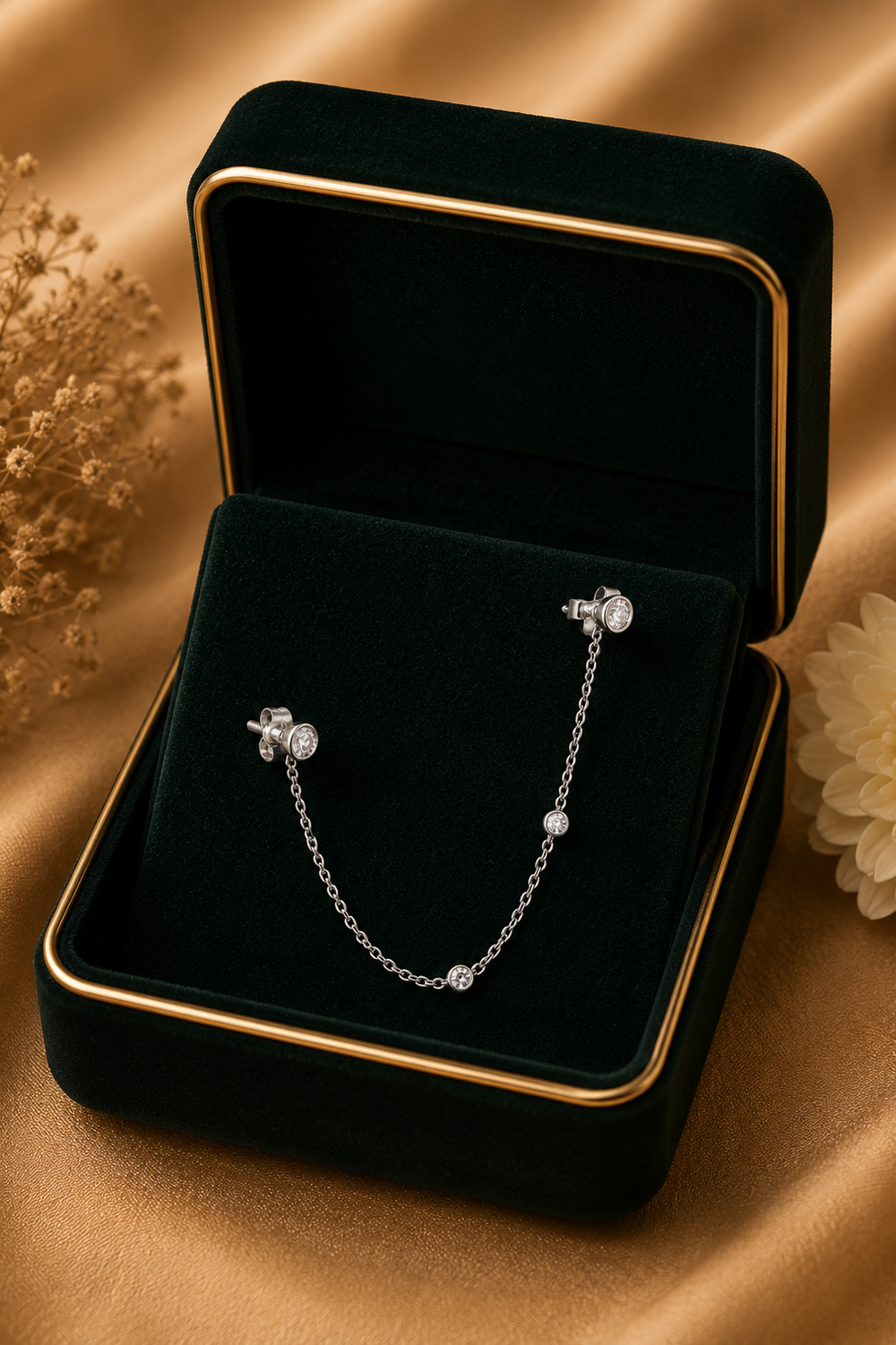 18K White Gold Diamond Ear Chain