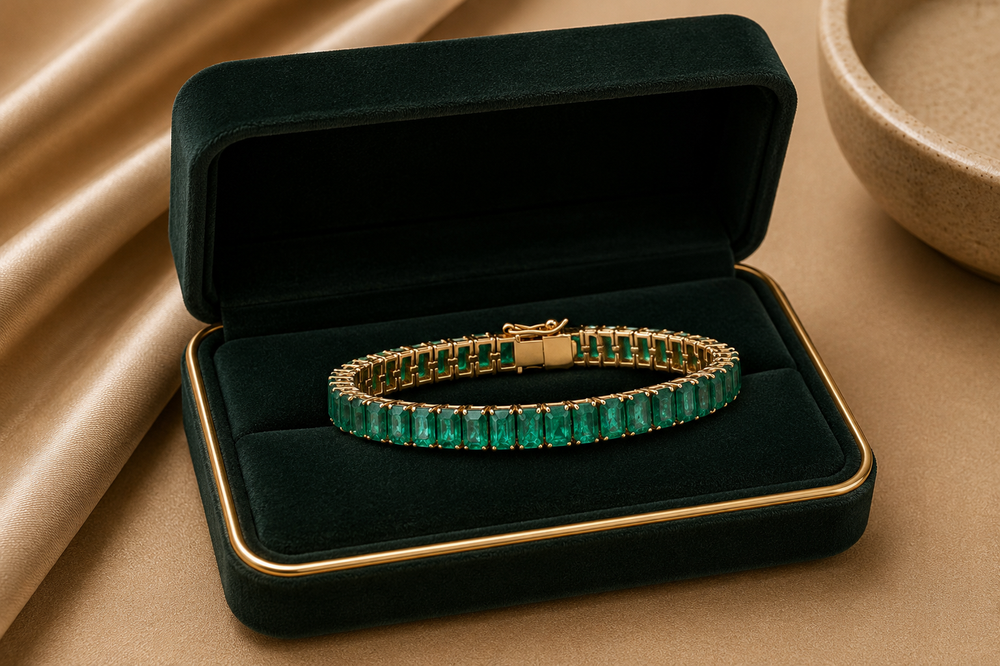 18K Yellow Gold Emerald Tennis Bracelet