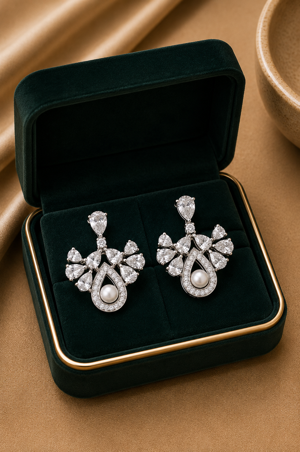 18K White Gold Black Diamond Drop Earrings