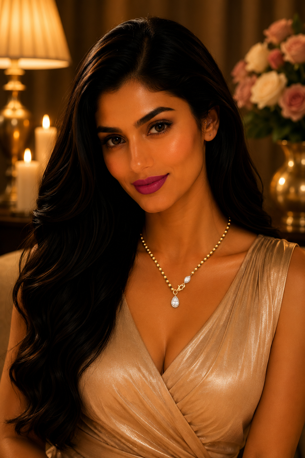 18K Yellow Gold Diamond Drop Pendant Necklace