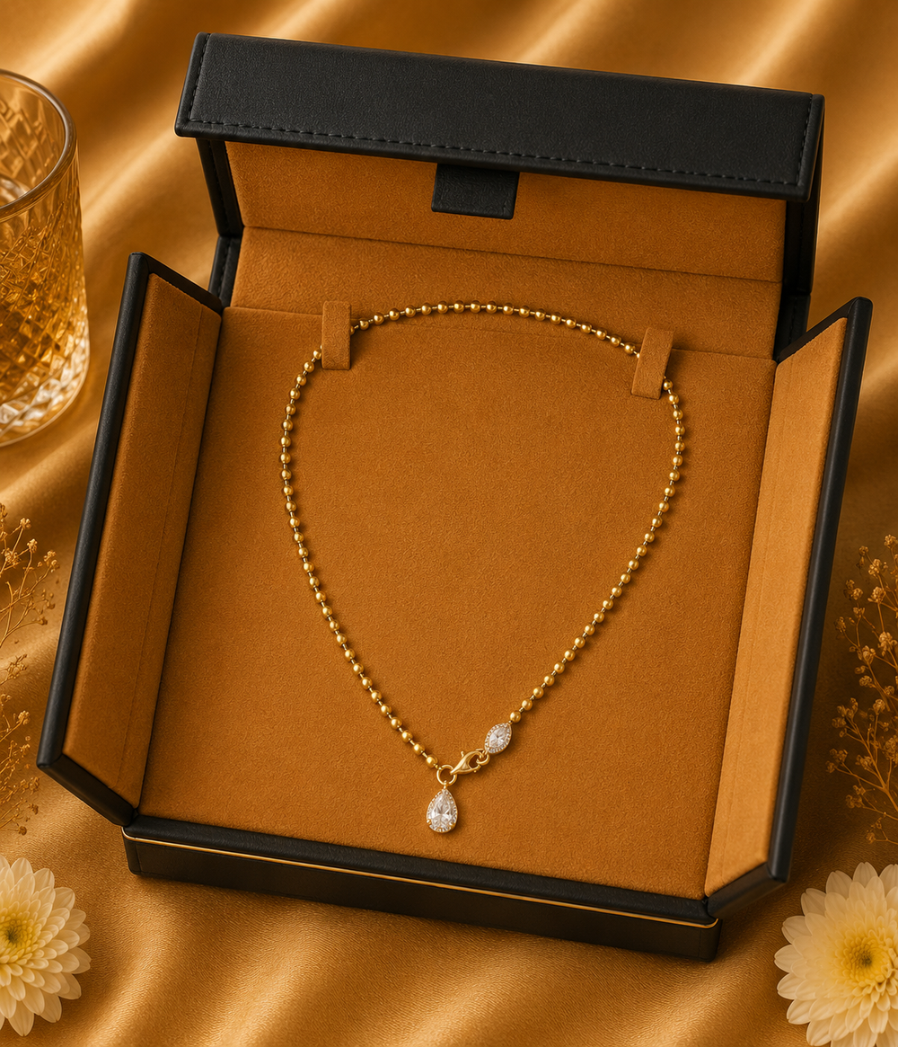 18K Yellow Gold Diamond Drop Pendant Necklace