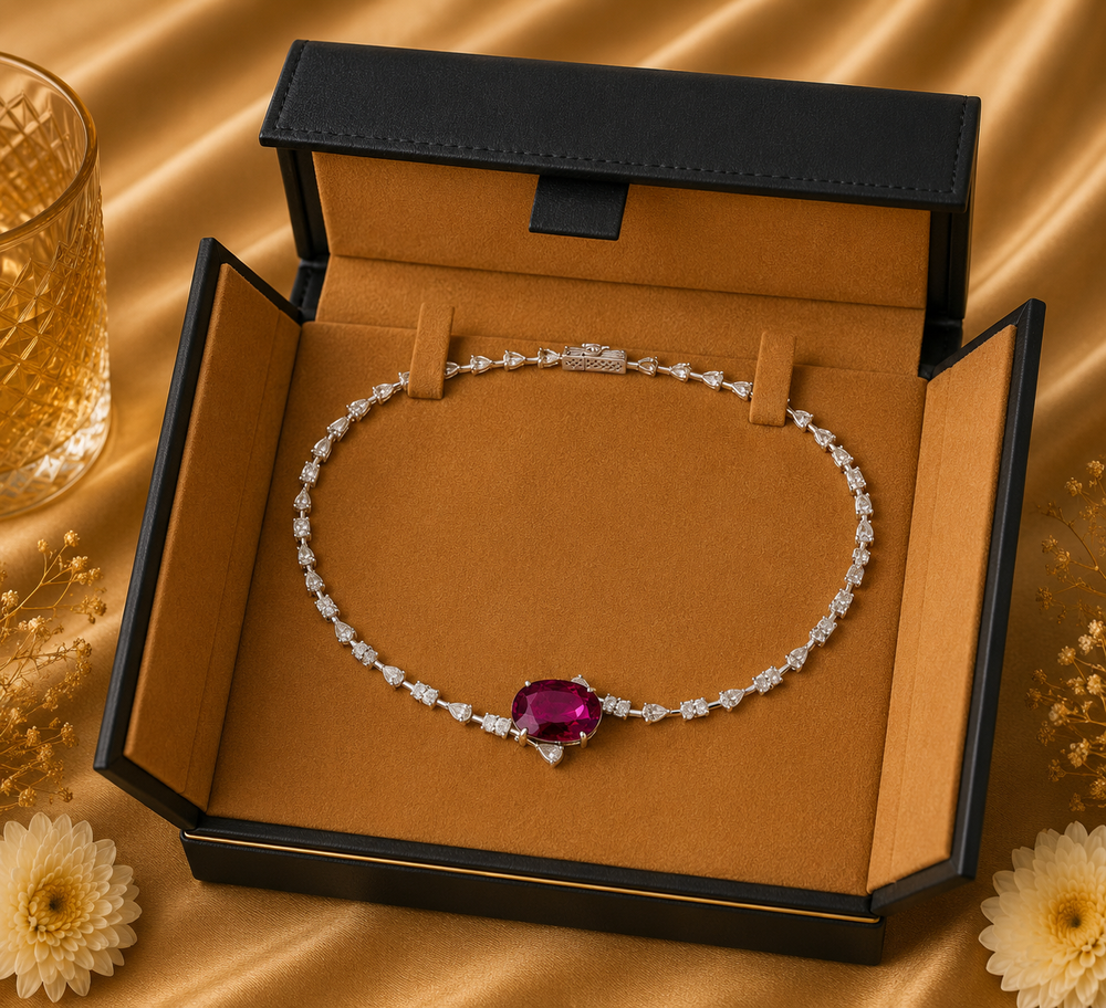 14K White Gold Ruby Diamond Necklace