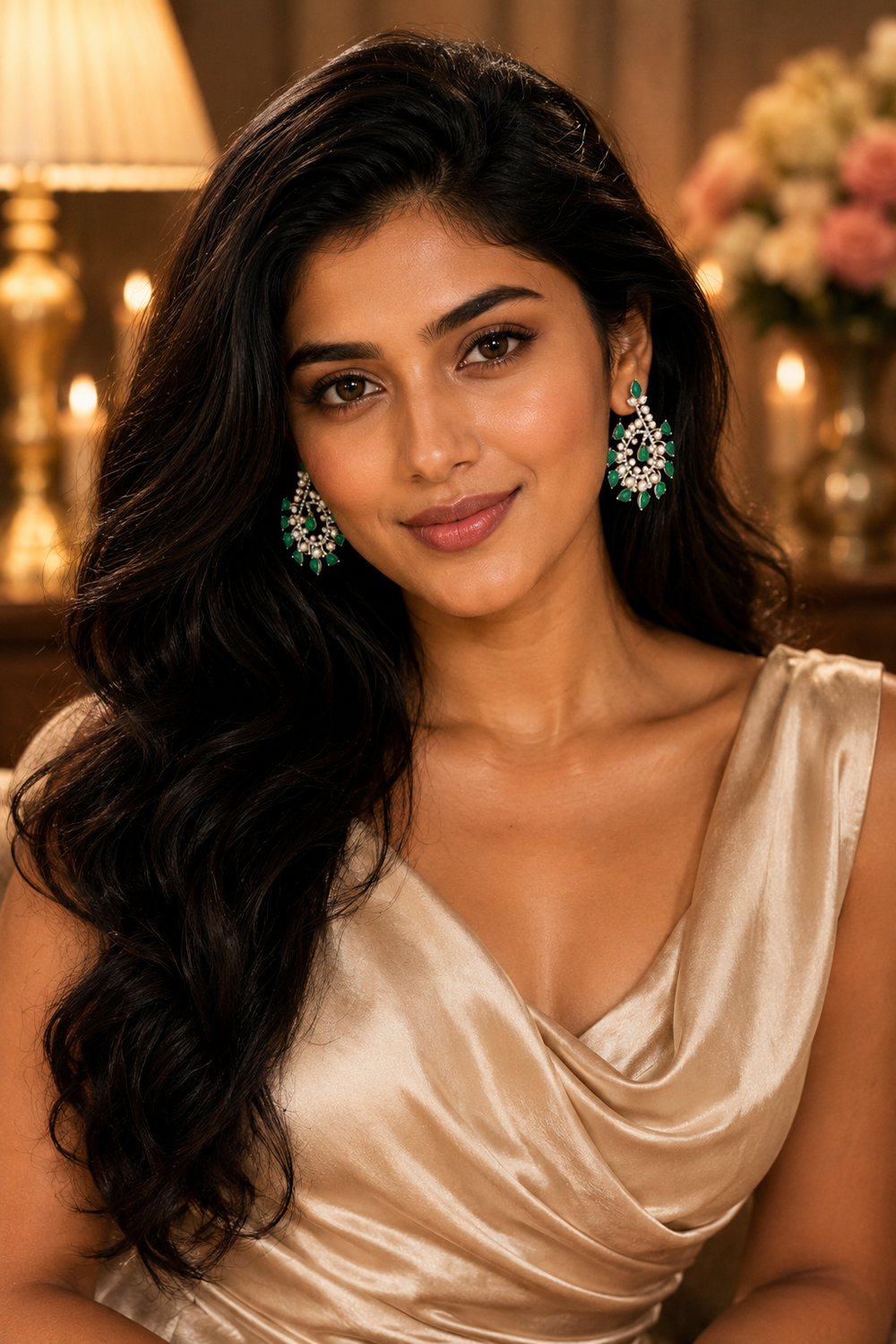 Emerald Floral Diamond Stud Earrings in 18K White Gold | Luxury Fine Jewellery
