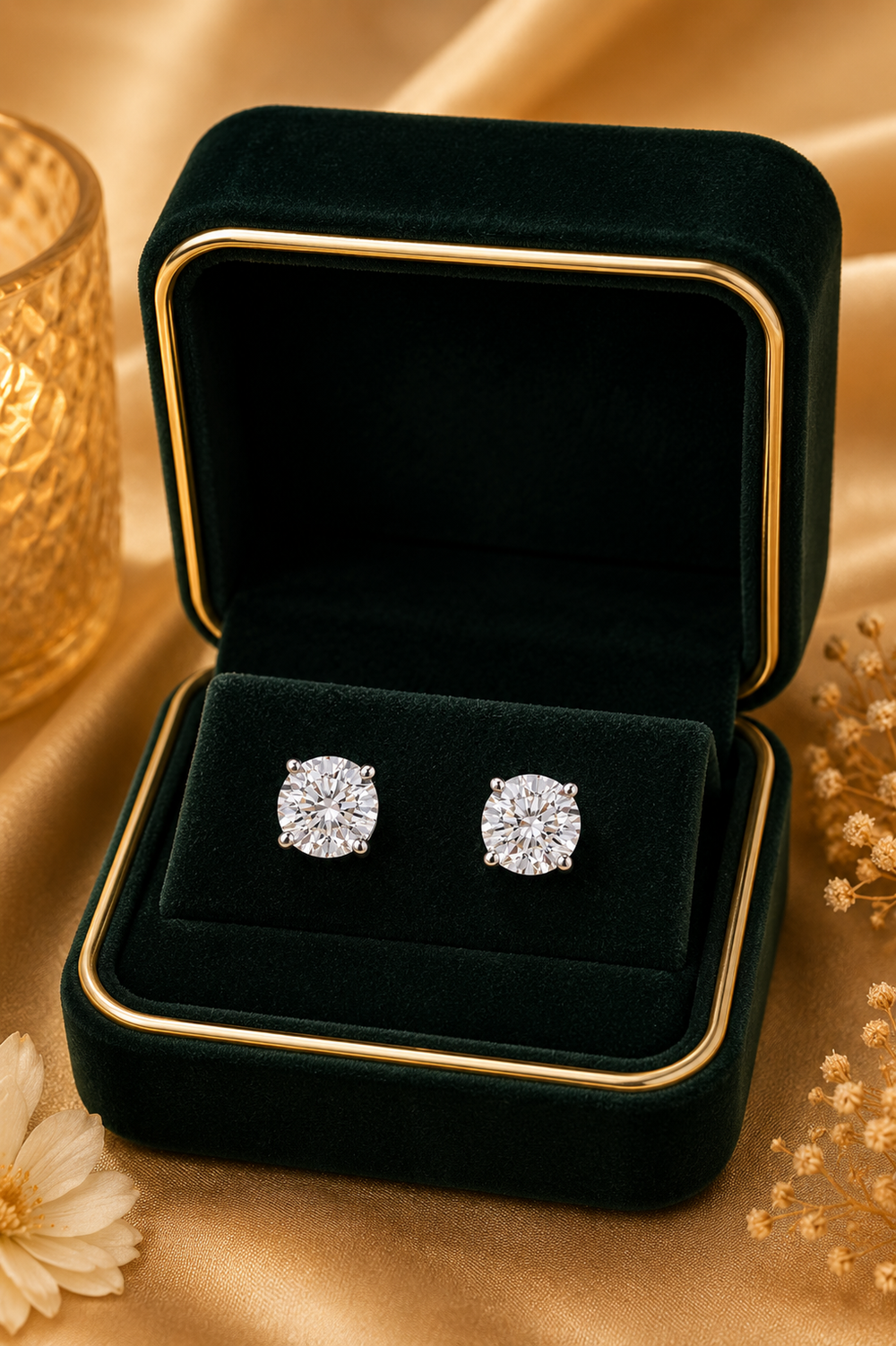 18K White Gold Yellow Diamond Floral Stud Earrings