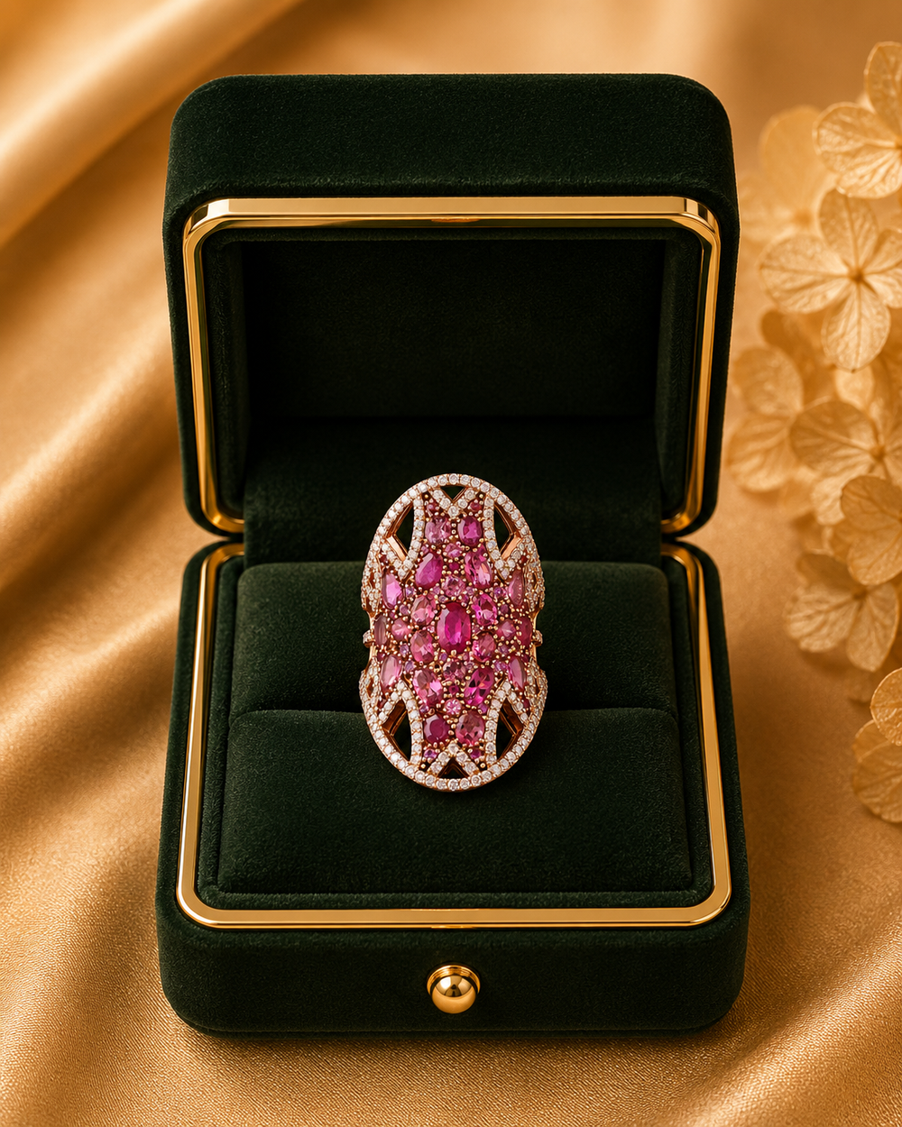 18K Rose Gold Pink Sapphire Cocktail Ring