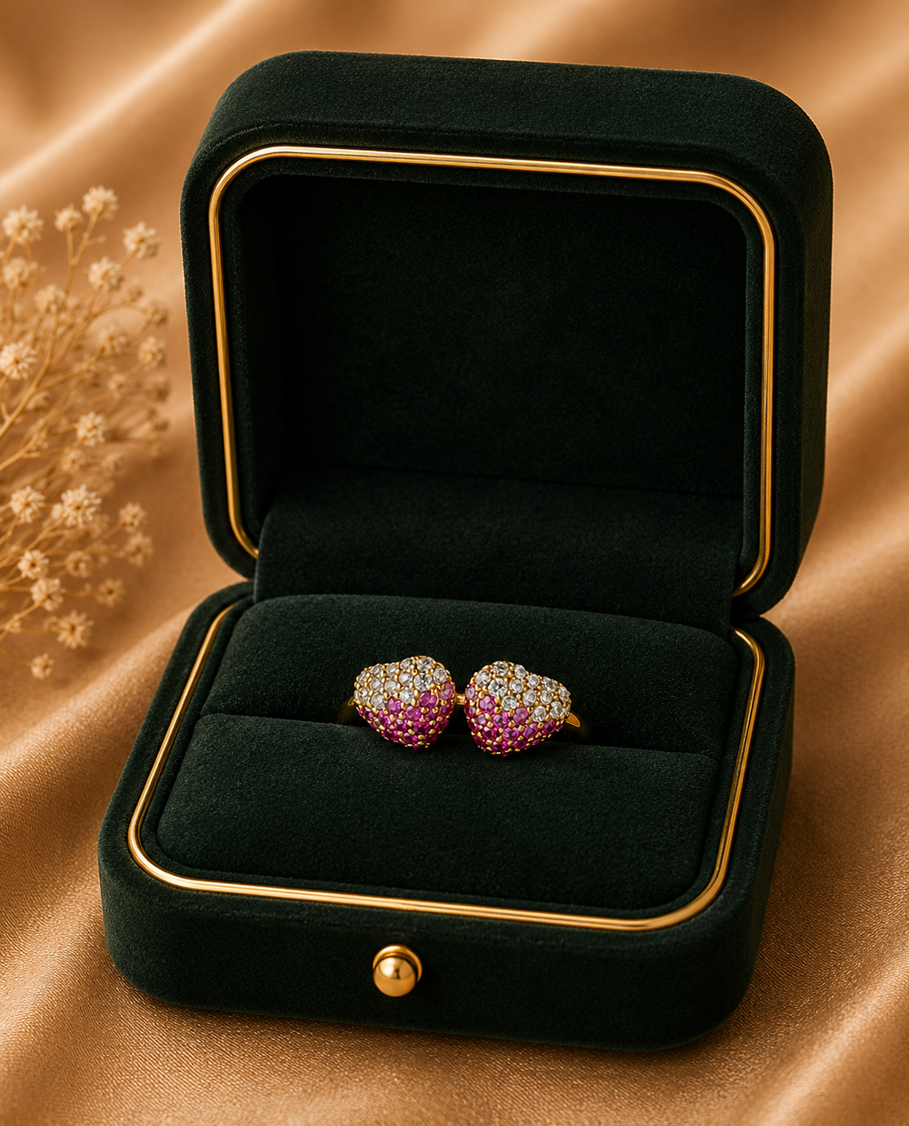 18K Rose Gold Double Heart Diamond Ring