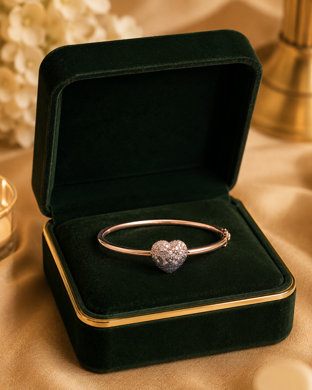 Ombre Verde Disco Heart Diamond Bracelet in 18K White Gold