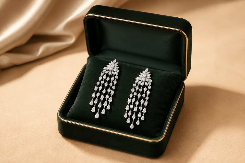 Étoile Cascade Diamond Chandelier Earrings in 18K White Gold