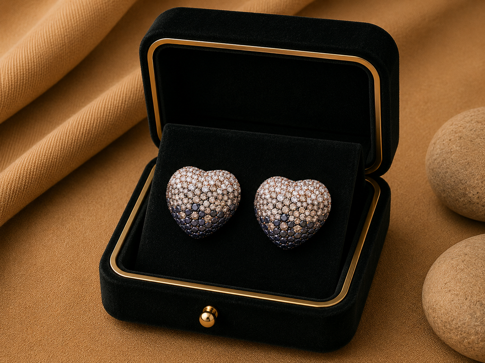 Noir Pavé Diamond Heart Stud Earrings