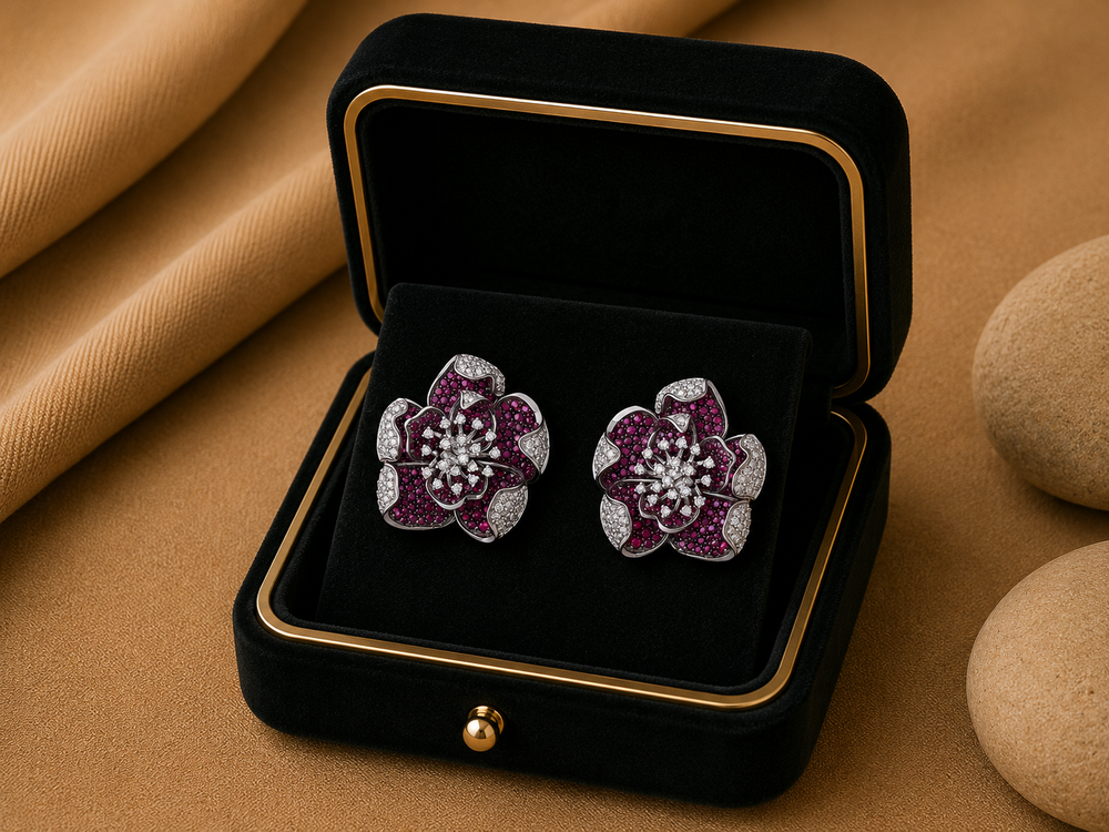 Rosabelle Ruby Floral Diamond Stud Earrings