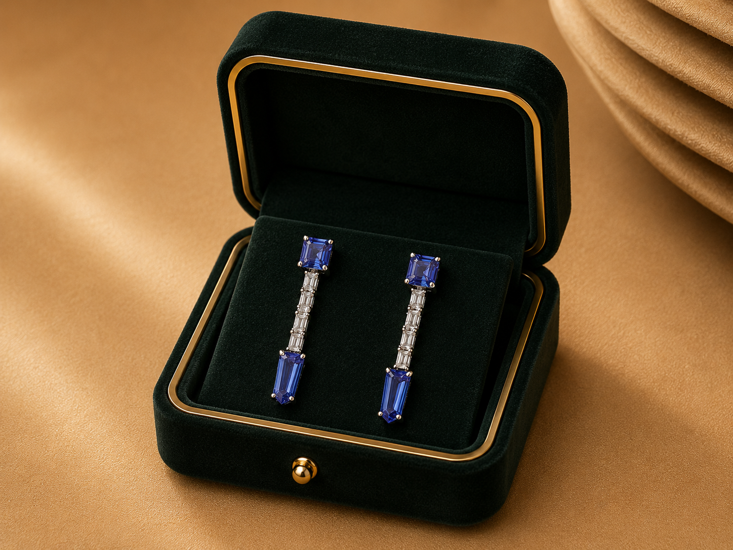 Sapphire Line Diamond Drop Earrings