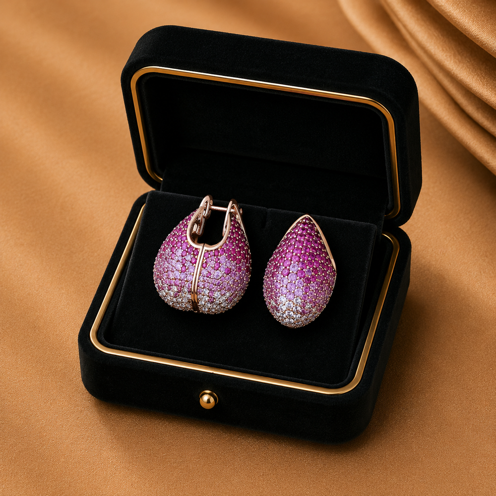 Rosé Pavé Pink Sapphire Hoop Earrings