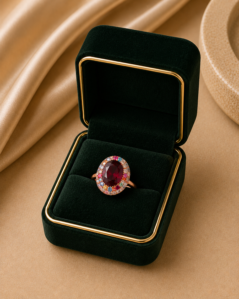 18K Rose Gold Ruby Halo Cocktail Ring