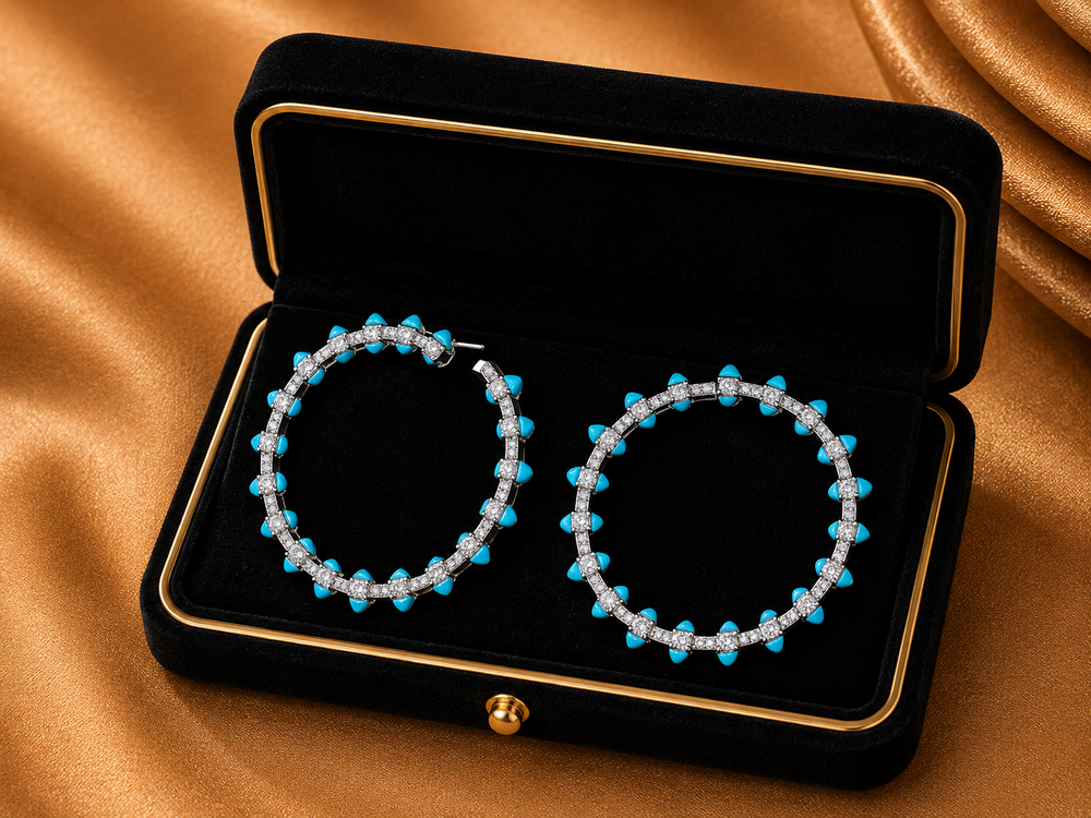 Izzari Azure Halo Diamond Hoop Earrings