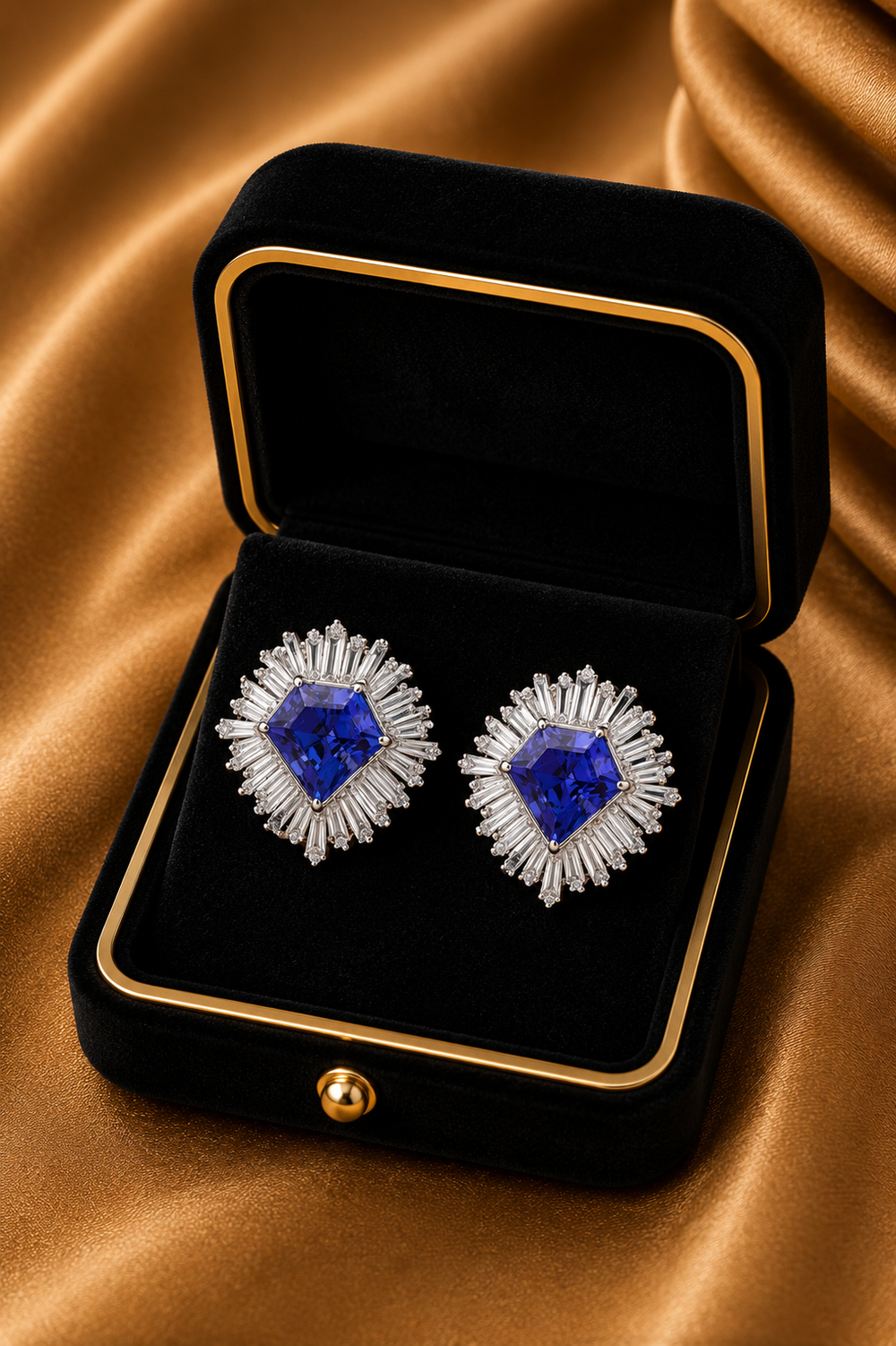 18K White Gold Blue Sapphire Halo Diamond Earrings