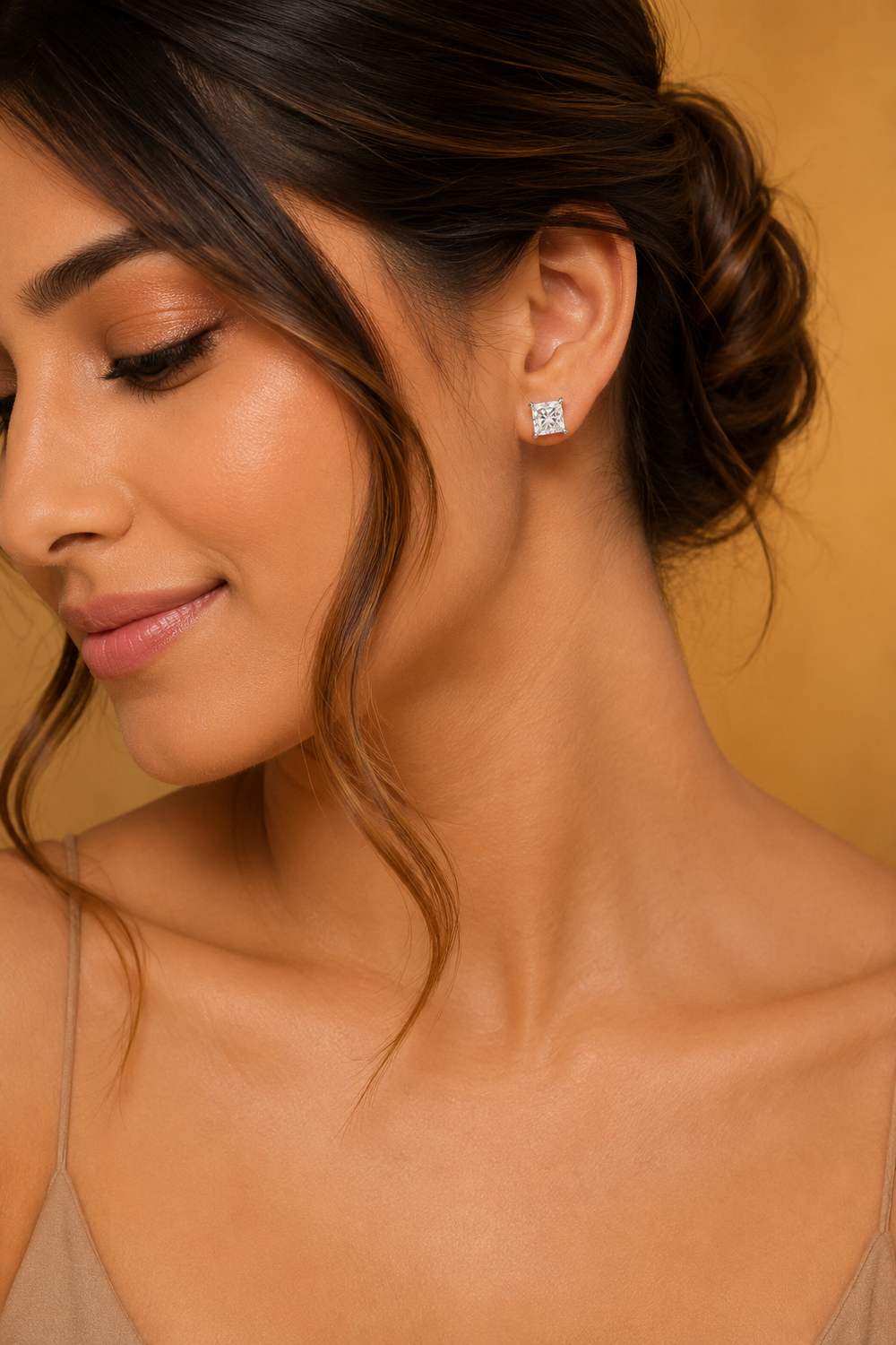 Celene Princess Cut Natural Diamond Stud Earrings in 18K Gold
