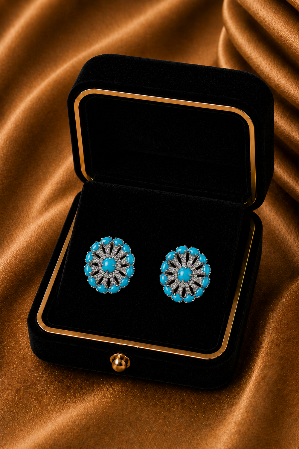 18K White Gold Ruby Floral Diamond Stud Earrings