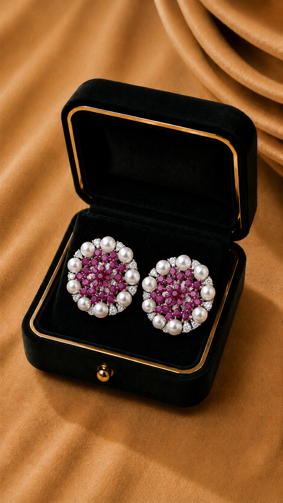 Ruby Halo Diamond Stud Earrings in 18K White Gold | Luxury Fine Jewellery