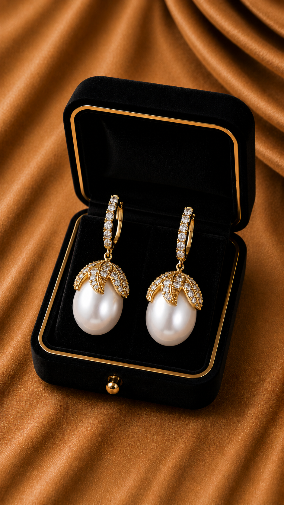 18K Yellow Gold South Sea Pearl Diamond Earrings