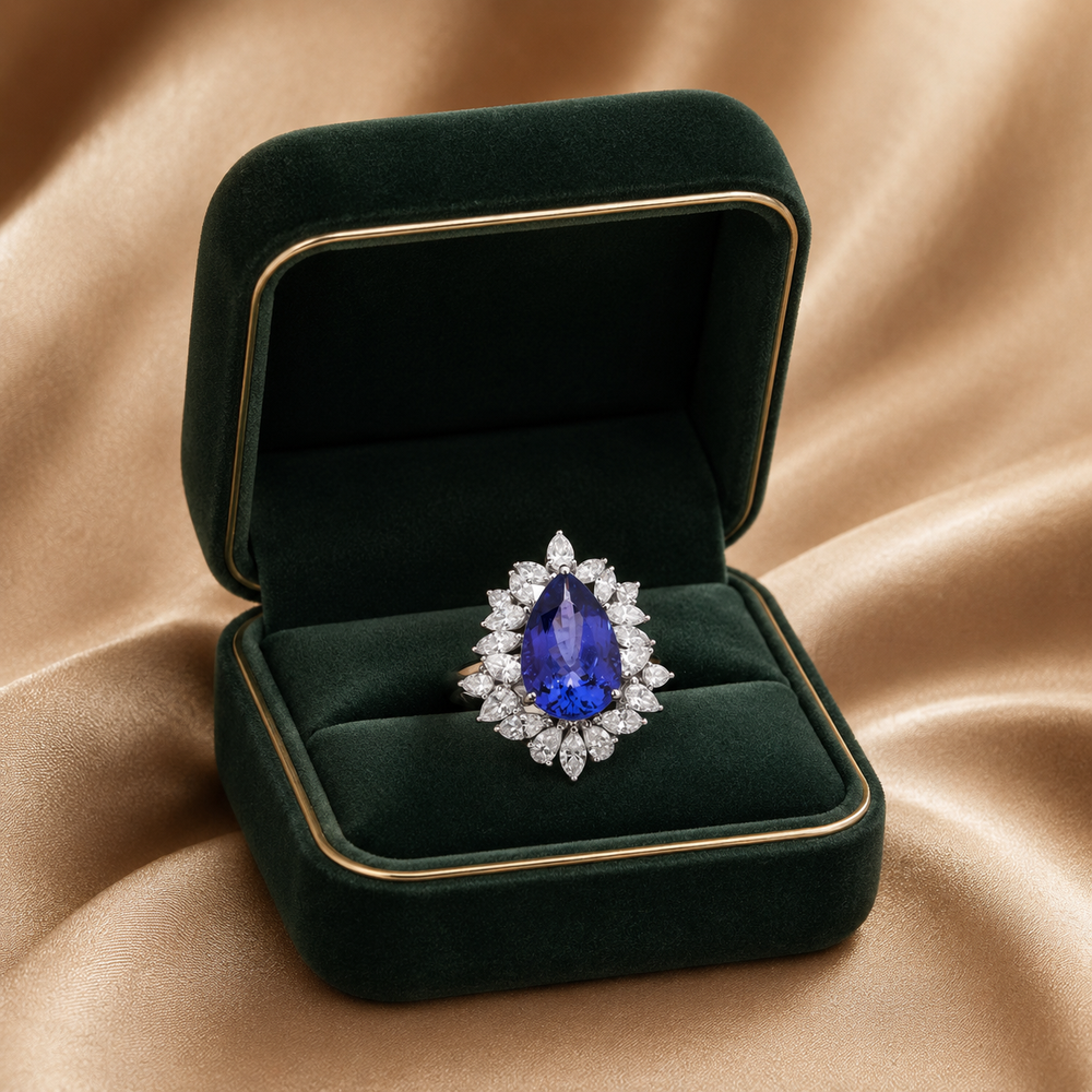 Sapphire Marquis Diamond Ring in 18K White Gold