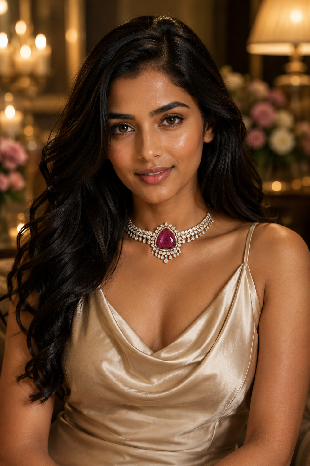 Ruby Blossom Diamond Pendant Necklace in 18K Gold | Luxury Fine Jewellery