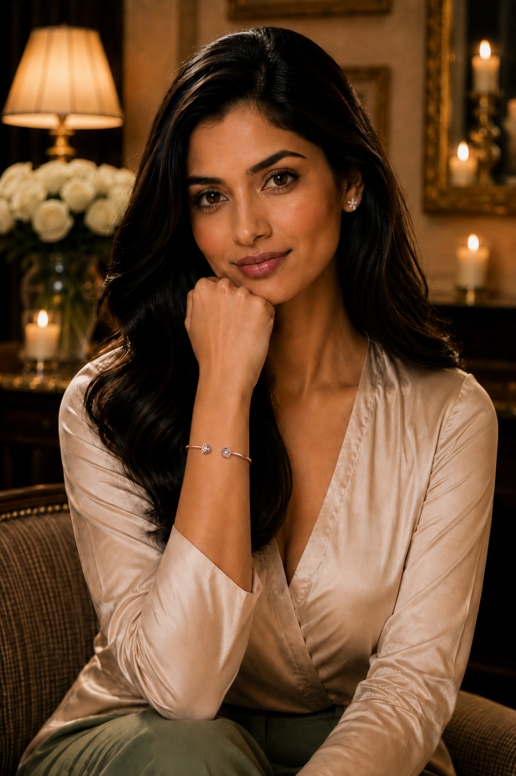 18K Rose Gold Black Diamond Open Cuff Bracelet