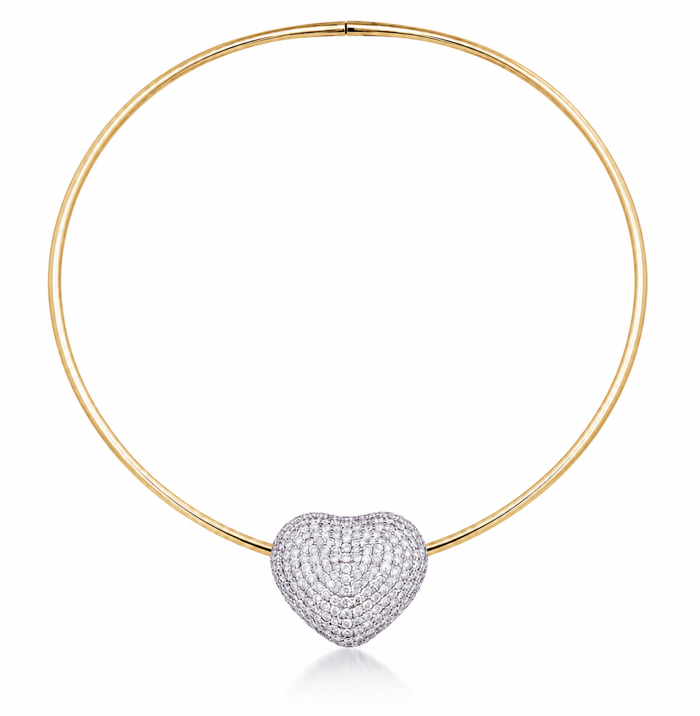 Disco Heart Sugar Diamond Necklace in 18K Gold | Luxury Heart Motif Jewellery