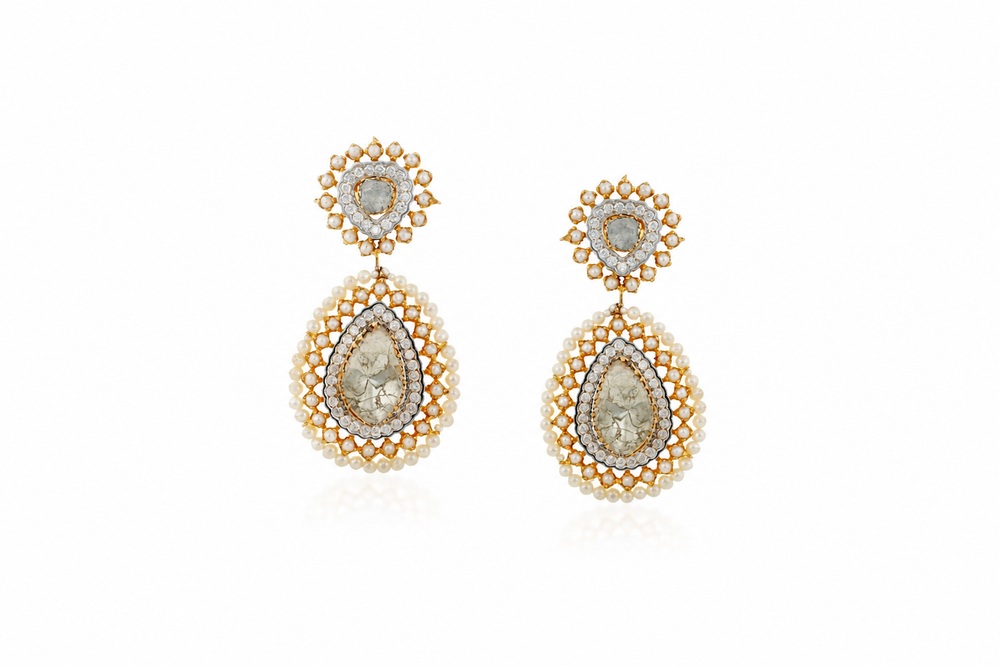 Rajvéra Polki Diamond Drop Earrings in 18K Gold