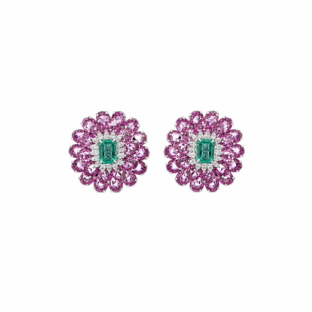 Izzari Roselle Emerald Ruby Floral Earrings