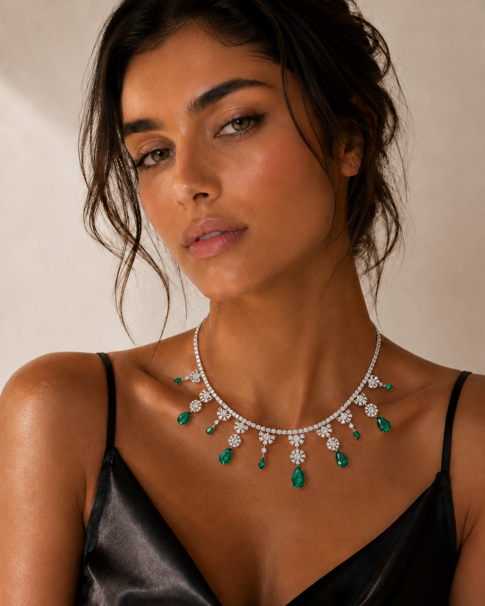 Emerald Cascade Fringe Diamond Necklace in 18K Gold | Luxury Statement Fine Jewellery