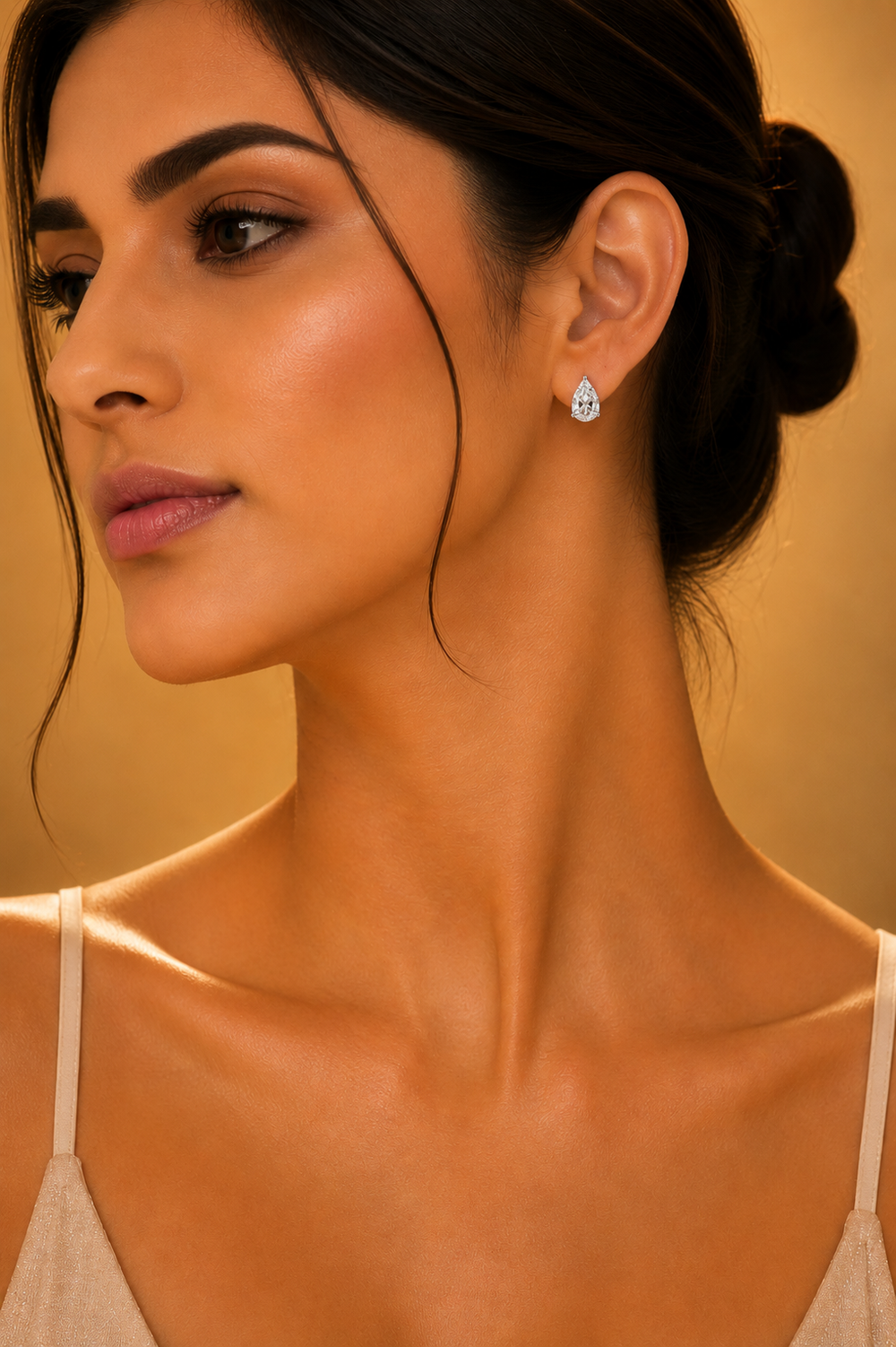 Lustre Pear Natural Diamond Stud Earrings in 18K Gold