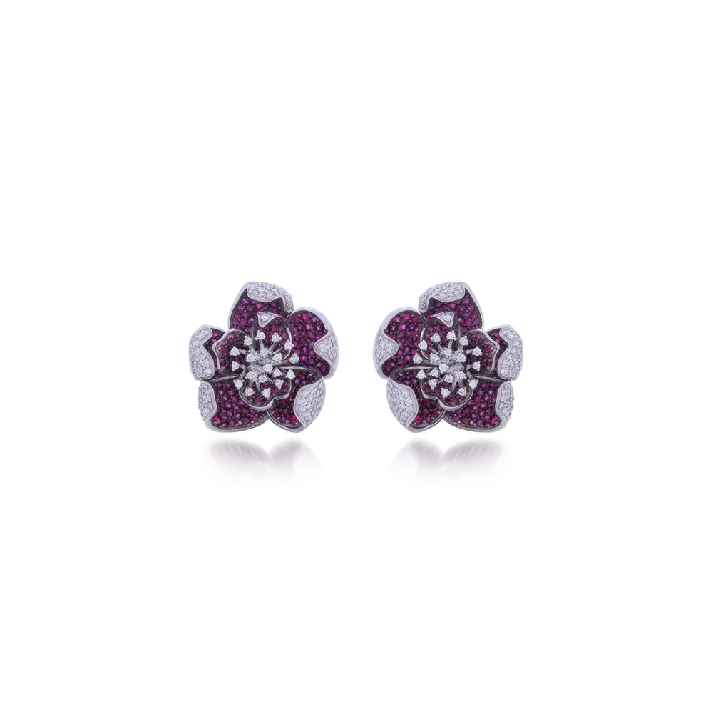 Rosabelle Ruby Floral Diamond Stud Earrings