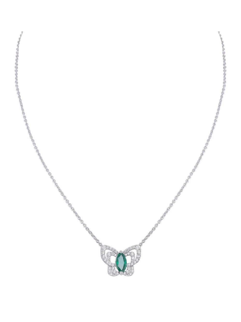 Emerald Diamond Pendant Necklace in 18K Gold