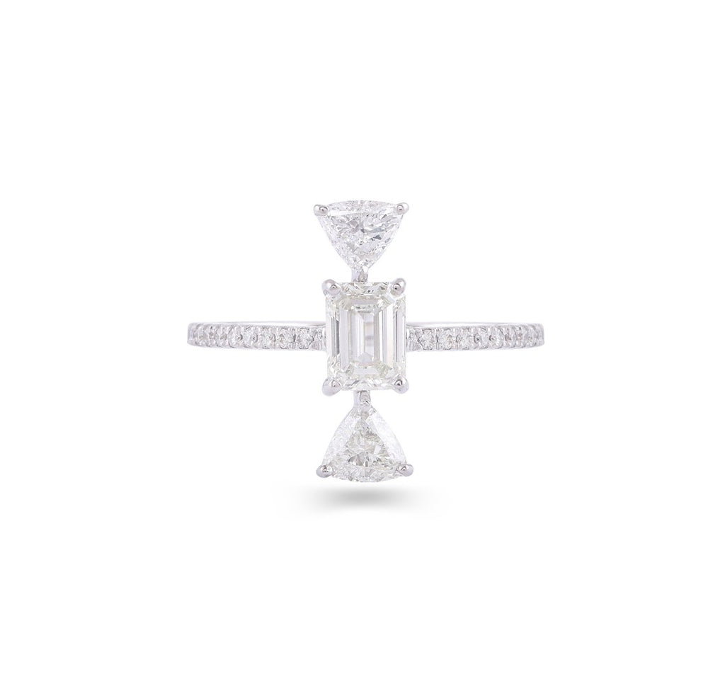 18K White Gold Geometric Diamond Ring