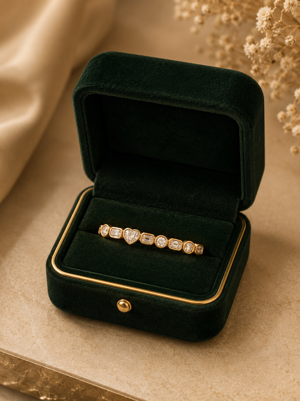 Infinity Luxe Diamond Wrap Ring in 18K rose gold with natural diamonds displayed in Izzari's luxury jewellery box