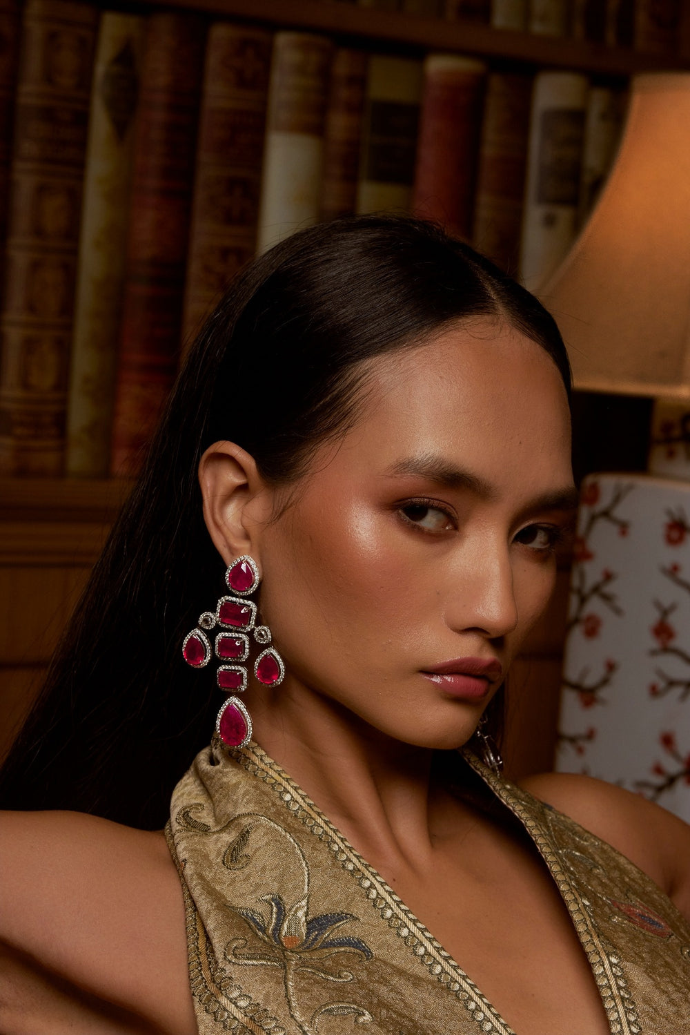 Rouge Royale Diamond & Ruby Drop Earrings in 18K Gold