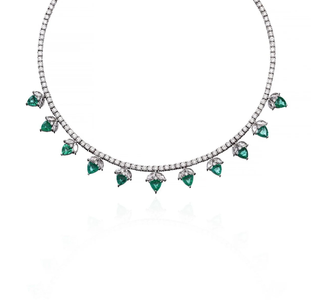 Emerald Drop Fringe Diamond Necklace in 18K Gold | Luxury Statement Fine Jewellery