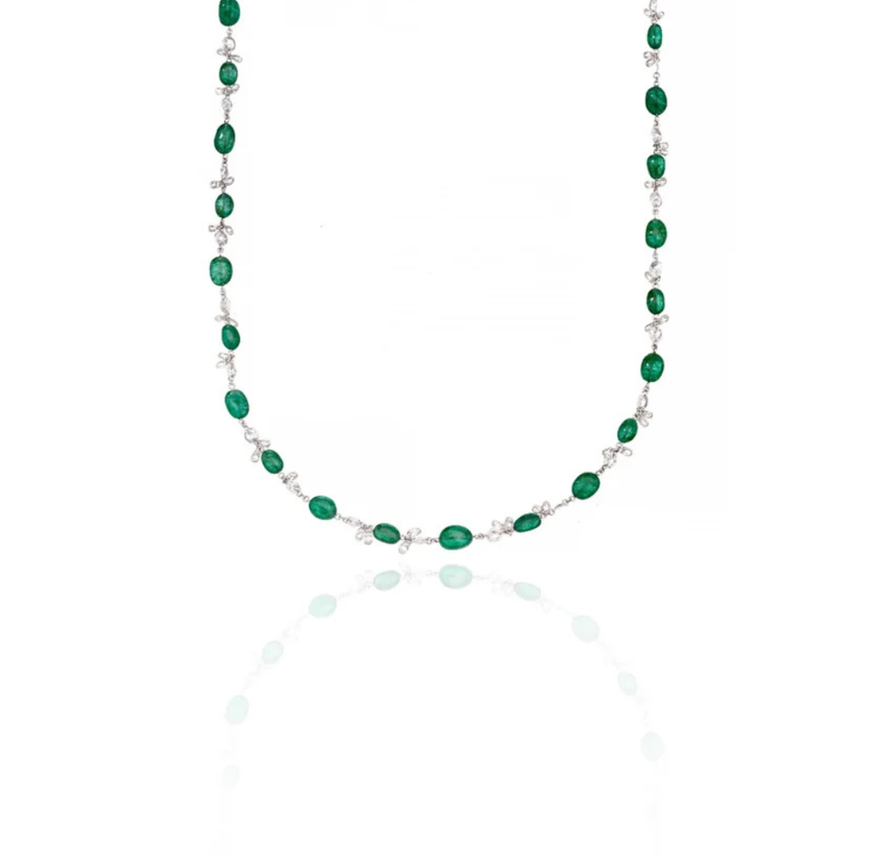 Emerald Charm Diamond Station Necklace in 18K Gold | Luxury Fine Jewellery