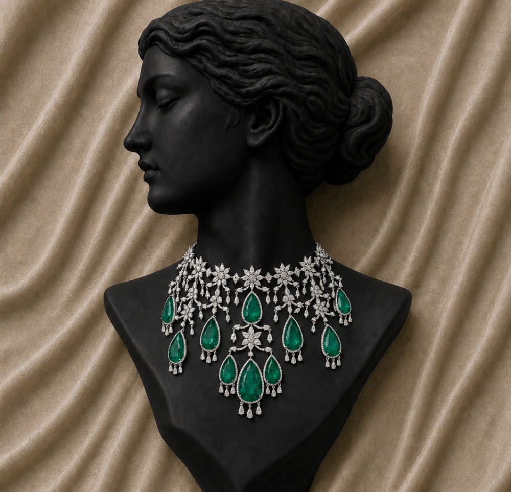 Imperial Emerald Diamond Statement Necklace in 18K Gold | Luxury High Jewellery
