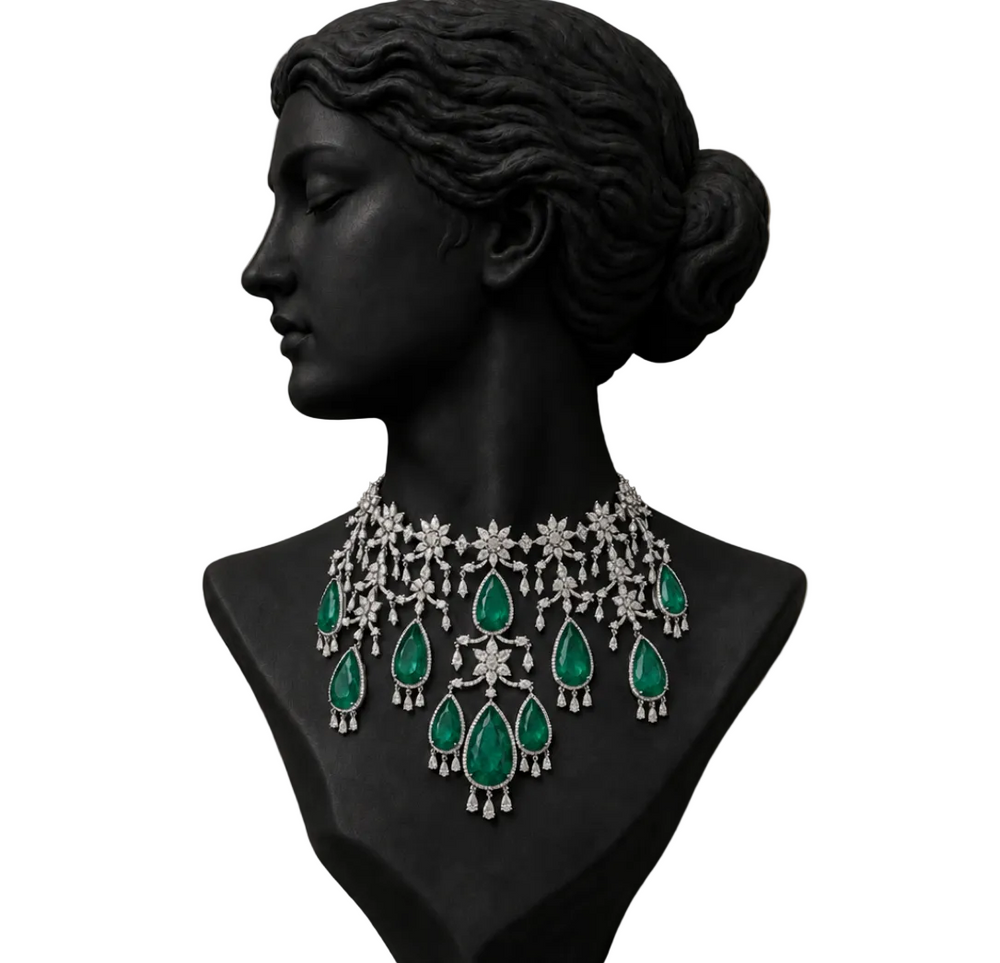 Imperial Emerald Diamond Statement Necklace in 18K Gold | Luxury High Jewellery