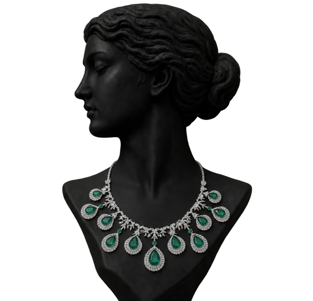 Emerald Diamond Statement Necklace in 18K White Gold | Luxury Fine Jewellery