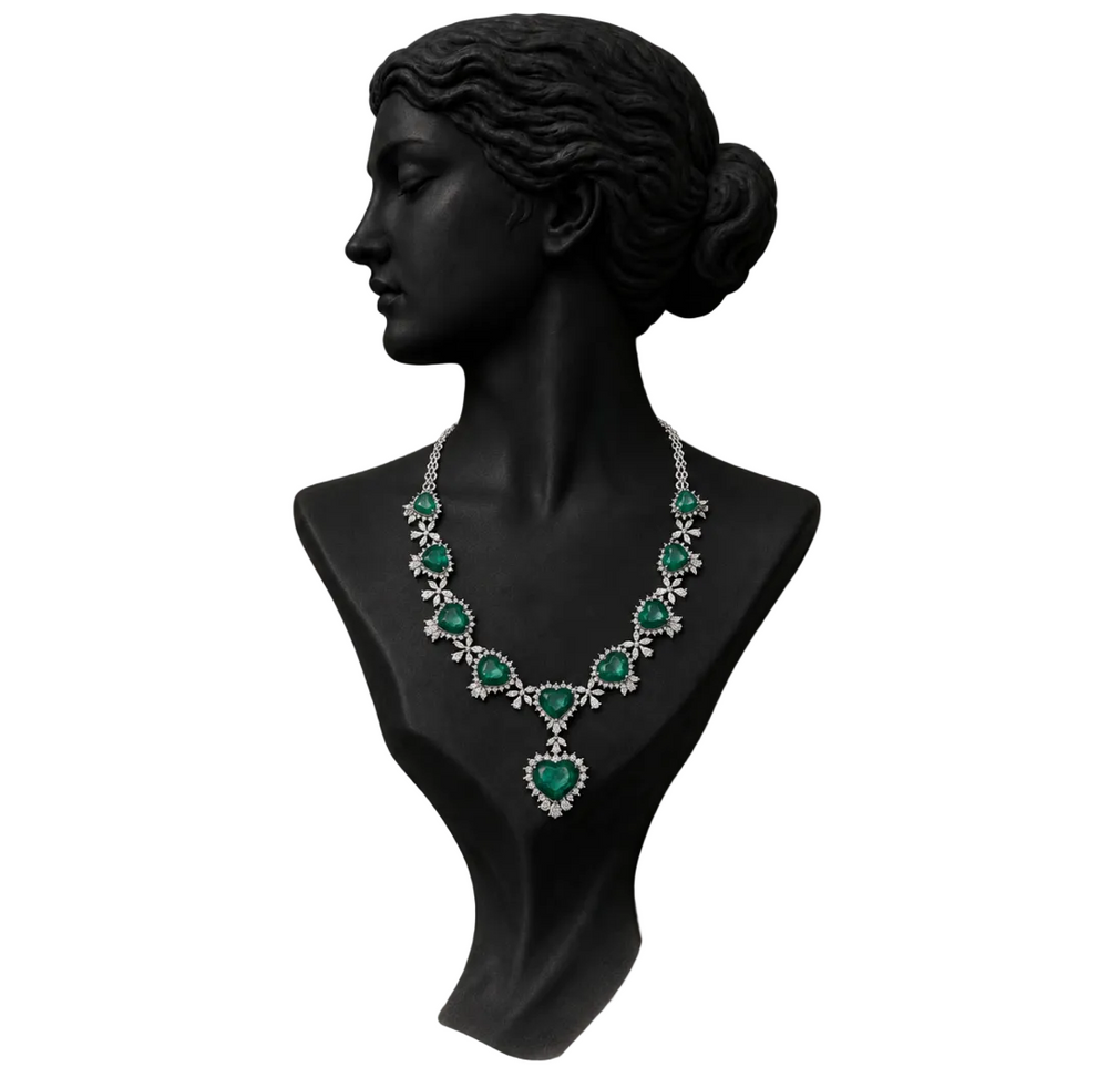 Royal Emerald Drop Diamond Statement Necklace in 18K Gold | Luxury High Jewellery