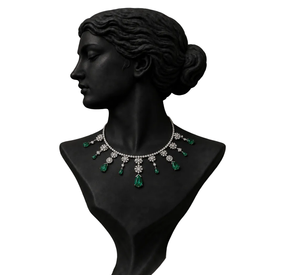 Emerald Cascade Fringe Diamond Necklace in 18K Gold | Luxury Statement Fine Jewellery