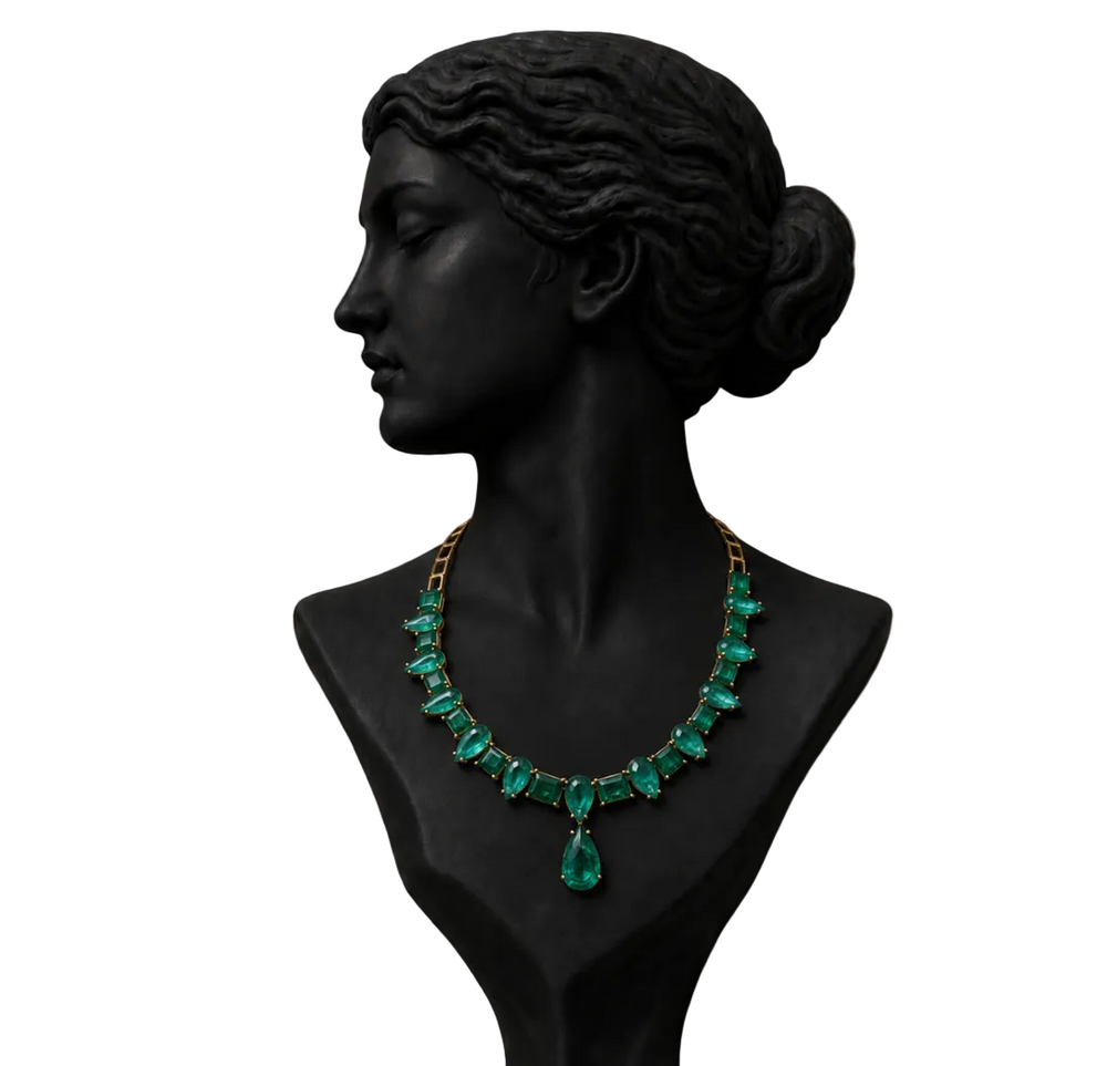 Imperial Emerald Cascade Necklace in 18K Gold | Luxury Statement Fine Jewellery